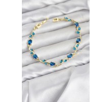 Pirinç Gold Renk Mavi Zirkon Taşlı Çiçek Model Kadın Bileklik TJ-BB8575