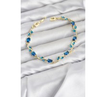 Pirinç Gold Renk Mavi Zirkon Taşlı Çiçek Model Kadın Bileklik TJ-BB8575