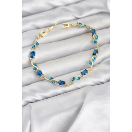 Pirinç Gold Renk Mavi Zirkon Taşlı Çiçek Model Kadın Bileklik TJ-BB8575
