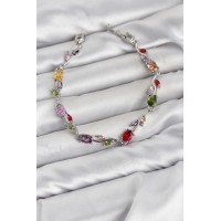 Pirinç Gümüş Renk Mix Renk Zirkon Taşlı Çiçek Model Kadın Bileklik TJ-BB8578