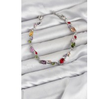 Pirinç Gümüş Renk Mix Renk Zirkon Taşlı Çiçek Model Kadın Bileklik TJ-BB8578
