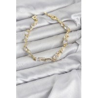Pirinç Gold Renk Zirkon Taşlı Çiçek Model Kadın Bileklik TJ-BB8579