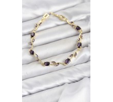 Pirinç Gold Renk Mor Zirkon Taşlı Çiçek Model Kadın Bileklik TJ-BB8583
