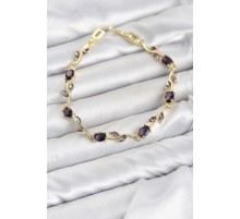 Pirinç Gold Renk Mor Zirkon Taşlı Çiçek Model Kadın Bileklik TJ-BB8583