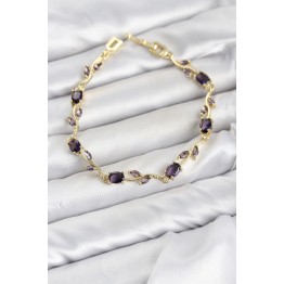 Pirinç Gold Renk Mor Zirkon Taşlı Çiçek Model Kadın Bileklik TJ-BB8583