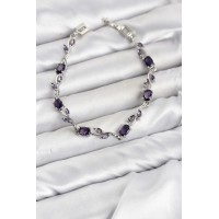 Pirinç Gümüş Renk Mor Zirkon Taşlı Çiçek Model Kadın Bileklik TJ-BB8584