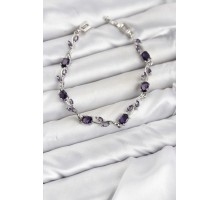 Pirinç Gümüş Renk Mor Zirkon Taşlı Çiçek Model Kadın Bileklik TJ-BB8584