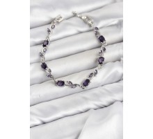 Pirinç Gümüş Renk Mor Zirkon Taşlı Çiçek Model Kadın Bileklik TJ-BB8584