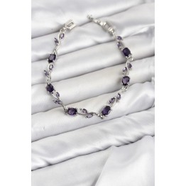 Pirinç Gümüş Renk Mor Zirkon Taşlı Çiçek Model Kadın Bileklik TJ-BB8584