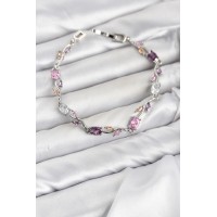 Pirinç Gümüş Renk Pembe ve Mor Zirkon Taşlı Çiçek Model Kadın Bileklik TJ-BB8586