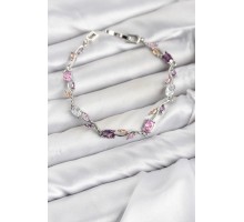 Pirinç Gümüş Renk Pembe ve Mor Zirkon Taşlı Çiçek Model Kadın Bileklik TJ-BB8586