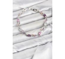 Pirinç Gümüş Renk Pembe ve Mor Zirkon Taşlı Çiçek Model Kadın Bileklik TJ-BB8586