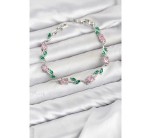 Pirinç Gümüş Renk Pembe Zirkon Taşlı Çiçek Model Kadın Bileklik TJ-BB8590