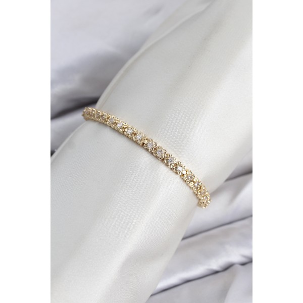 CM Model Zirkon Taşlı VIP Seri Gold Renk Pirinç Kadın Bileklik TJ-BB8604