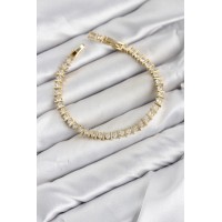 CM Şerit Model Zirkon Taşlı VIP Seri Gold Renk Pirinç Kadın Bileklik TJ-BB8606