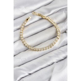 CM Şerit Model Zirkon Taşlı VIP Seri Gold Renk Pirinç Kadın Bileklik TJ-BB8606