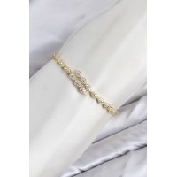 CM Damla Model Zirkon Taşlı VIP Seri Gold Renk Pirinç Kadın Bileklik TJ-BB8610