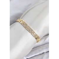 CM Labirent Model Zirkon Taşlı VIP Seri Gold Renk Pirinç Kadın Bileklik TJ-BB8613