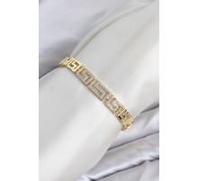 CM Labirent Model Zirkon Taşlı VIP Seri Gold Renk Pirinç Kadın Bileklik TJ-BB8613