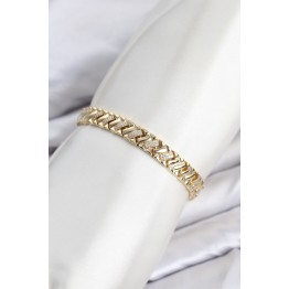 CM Geometrik Model Zirkon Taşlı VIP Seri Gold Renk Pirinç Kadın Bileklik TJ-BB8616