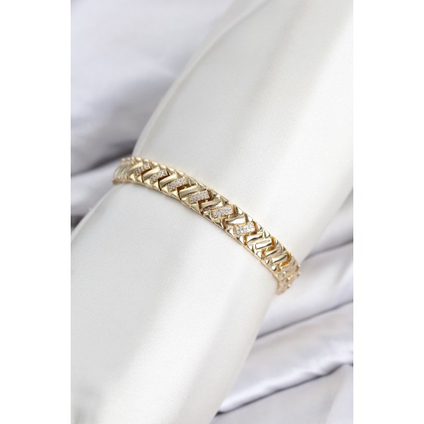 CM Geometrik Model Zirkon Taşlı VIP Seri Gold Renk Pirinç Kadın Bileklik TJ-BB8616