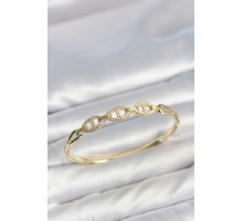 Gold Renk Gemi Zinciri Model Zirkon Taşlı Kadın Kelepçe Bileklik TJ-BB8625