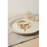 Geyik Model Gold Renk Pembe Charmlı Bileklik TJ-BB8665