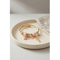 Kelebek Model Gold Renk Pembe Charmlı Bileklik TJ-BB8668