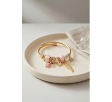 Kelebek Model Gold Renk Pembe Charmlı Bileklik TJ-BB8668