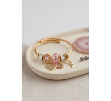 Kalp Model Gold Renk Pembe Charmlı Bileklik TJ-BB8670