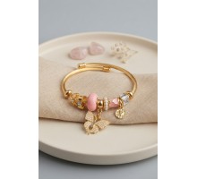 Pembe Kelebek Model Gold Renk Charmlı Bileklik TJ-BB8685