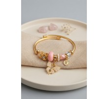 Pembe Kelebek Model Gold Renk Charmlı Bileklik TJ-BB8685
