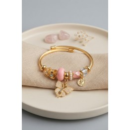Pembe Kelebek Model Gold Renk Charmlı Bileklik TJ-BB8685