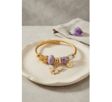 Mor Kelebek Model Gold Renk Charmlı Bileklik TJ-BB8686