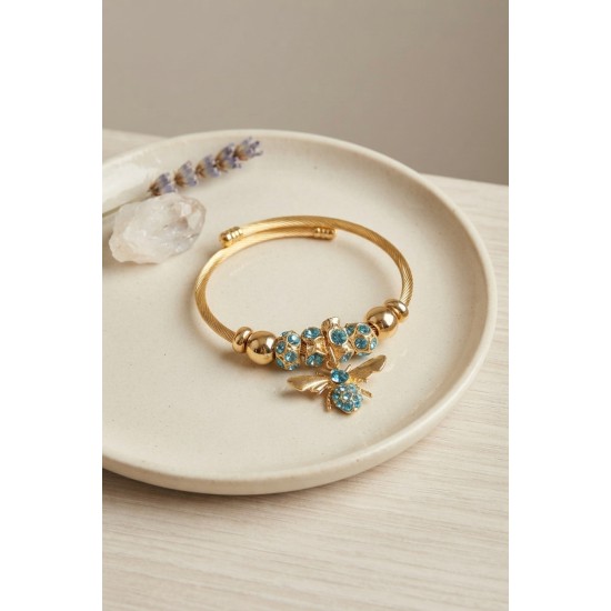 Mavi Arı Model Gold Renk Charm Bileklik TJ-BB8687