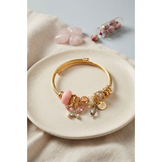 Pembe Kelebek Model Charmlı Bileklik TJ-BB8700