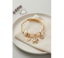 Balık Charmlı Beyaz Renk Gold Bileklik TJ-BB8705
