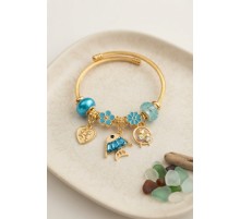 Balık Charmlı Mavi Renk Gold Bileklik TJ-BB8706