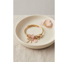 Fiyonk Charmlı Pembe Renk Gold Bileklik TJ-BB8709
