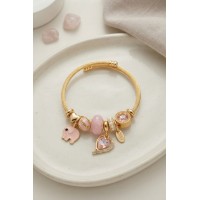 Kalp ve Fil Model Pembe Charmlı Bileklik TJ-BB8748