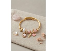 Ay Yıldız ve Kalp Model Pembe Charmlı Kadın Bileklik TJ-BB8757