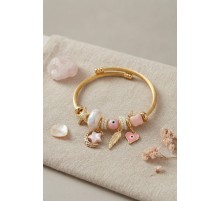 Ay Yıldız ve Kalp Model Pembe Charmlı Kadın Bileklik TJ-BB8757