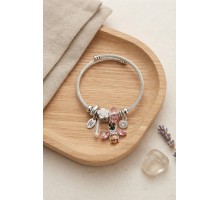 Arı ve Pembe Çiçek Charmlı Gümüş Renk Bileklik TJ-BB8779