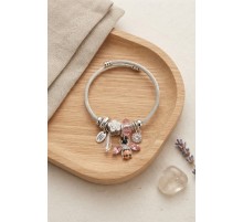 Arı ve Pembe Çiçek Charmlı Gümüş Renk Bileklik TJ-BB8779