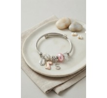 Pembe Dinazor Model Charmlı Gümüş Renk Bileklik TJ-BB8790