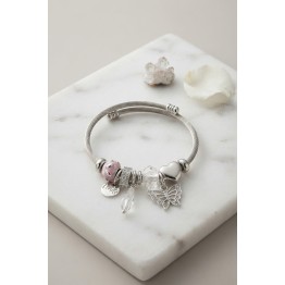 Taşlı Kelebek ve Pembe Charmlı Bileklik TJ-BB8796