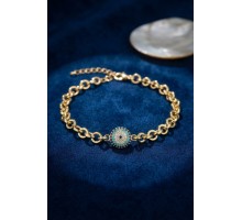 Gold Renk Zirkon Taşlı Nazar Model Pirinç Kadın Bileklik TJ-BB8825