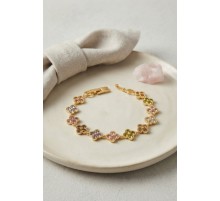 Yonca Model Renkli Zirkon Taşlı Gold Pirinç Kadın Bileklik TJ-BB8849