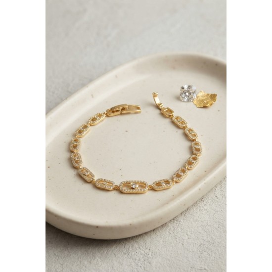 Gold Renk Zirkon Taşlı Messika Model Bileklik TJ-BB8850