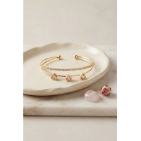 Pembe Kalp Model Zirkon Taşlı Gold Renk Kadın Bileklik TJ-BB8874